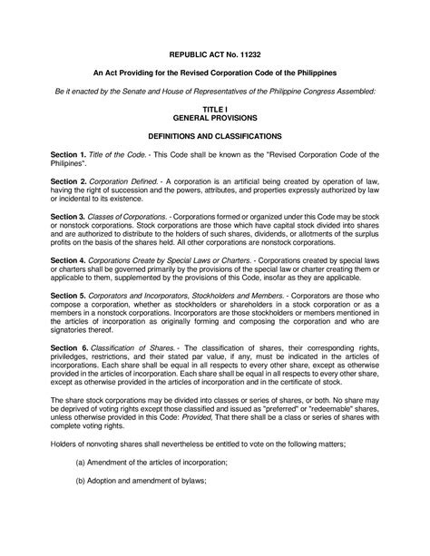 Revised Corporation Code (RA No 11232) .